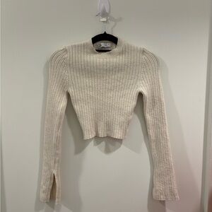 Zara Cream Ribbed Crew Neck Sweater